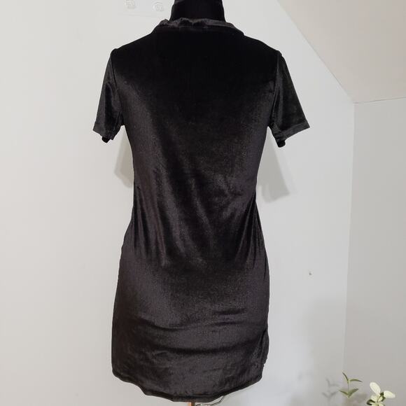 Mislook Streetwear Punk Gothic Bikercore Black Velvet Mini Bodycon Dress M - Picture 4 of 10